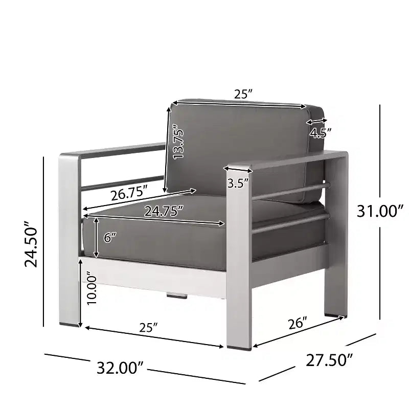 Christopher Knight Home Eleanor Ensemble de conversation extérieur 8 places en aluminium avec coussins, Kaki/Argent