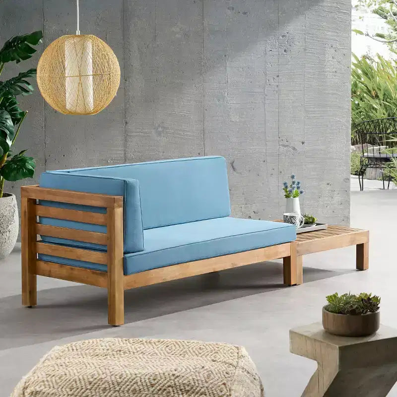 Christopher Knight Home Oana – Causeuse à bras gauche et table basse d’extérieur en bois d’acacia avec coussin