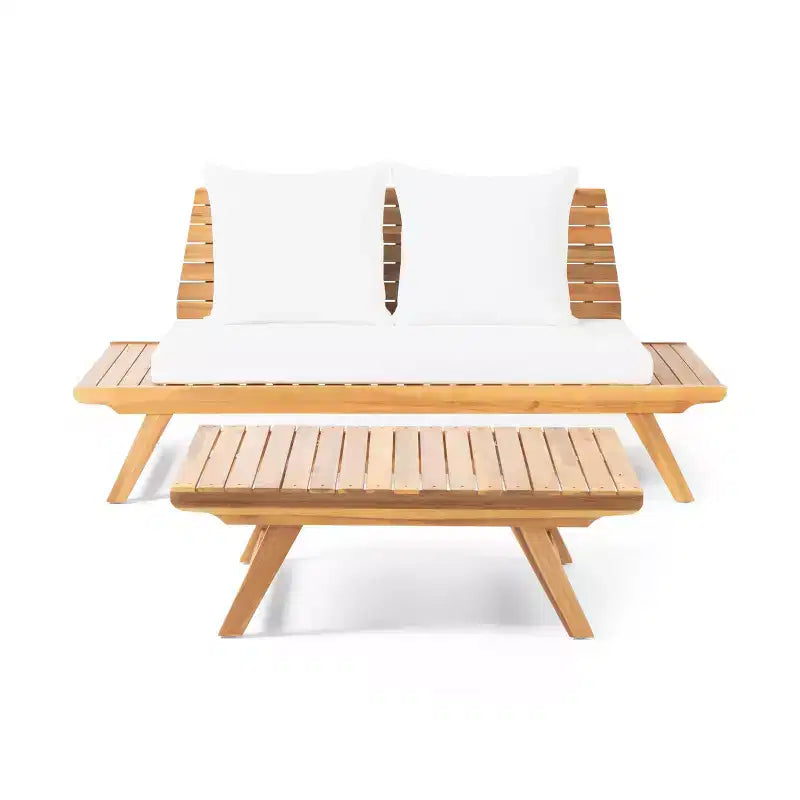 Ensemble causeuse et table basse d'extérieur en bois d'acacia Sedona de Christopher Knight Home avec coussin