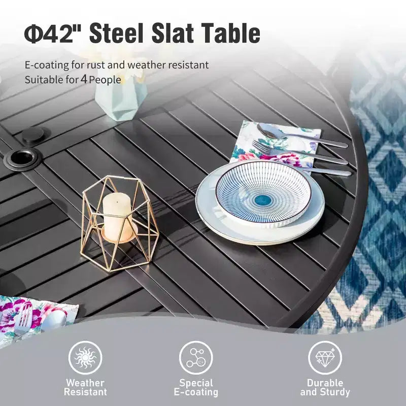 Captiva Designs – Table de salle à manger d'extérieur 5 pièces en acier et chaises pivotantes à 360 degrés en textilène