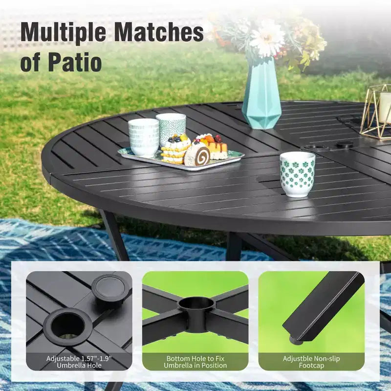 Captiva Designs – Table de salle à manger d'extérieur 5 pièces en acier et chaises pivotantes à 360 degrés en textilène