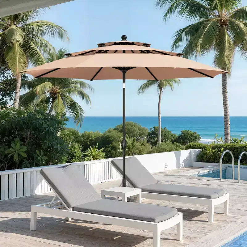 Captiva Designs – Ensemble de 6 pièces : Table carrée à lattes, chaises pliantes inclinables en textilène et parasol de marché