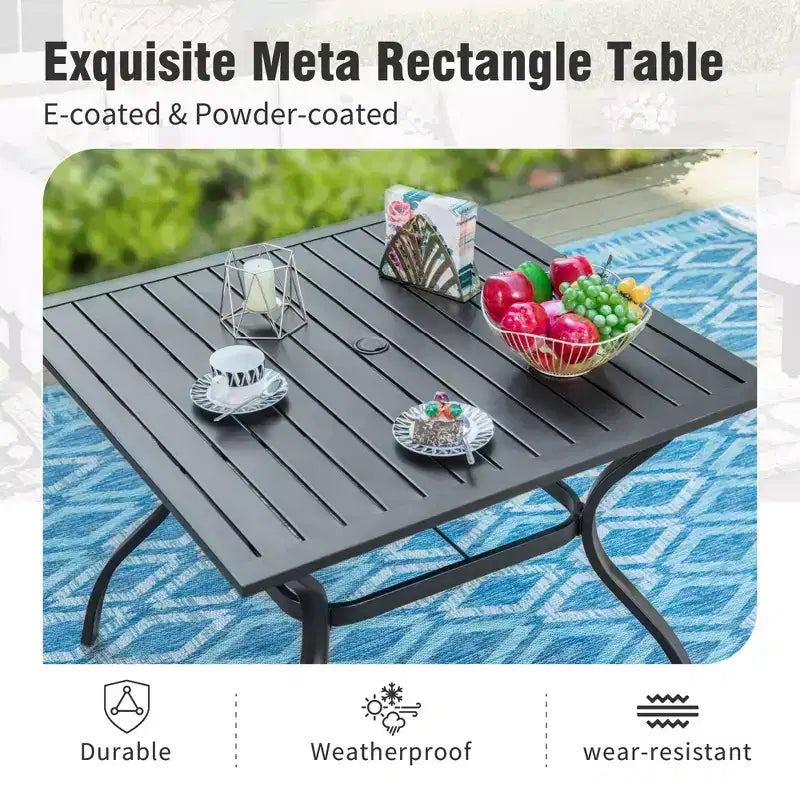 Captiva Designs – Ensemble de 6 pièces : Table carrée à lattes, chaises pliantes inclinables en textilène et parasol de marché