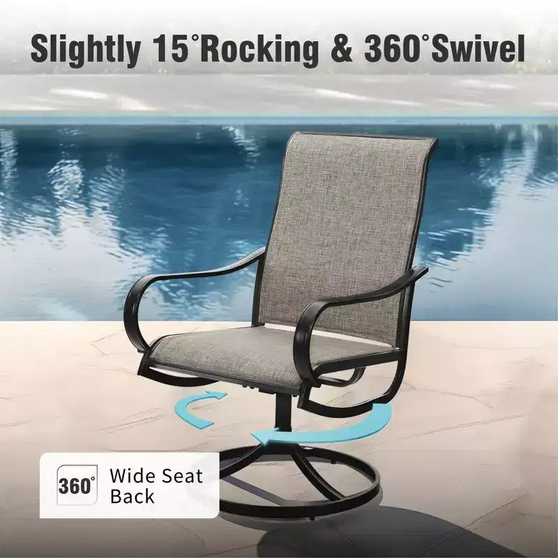 Captiva Designs – Ensemble de salle à manger d'extérieur 7 pièces avec table rectangulaire en métal et chaises pivotantes en textilène marron-gris