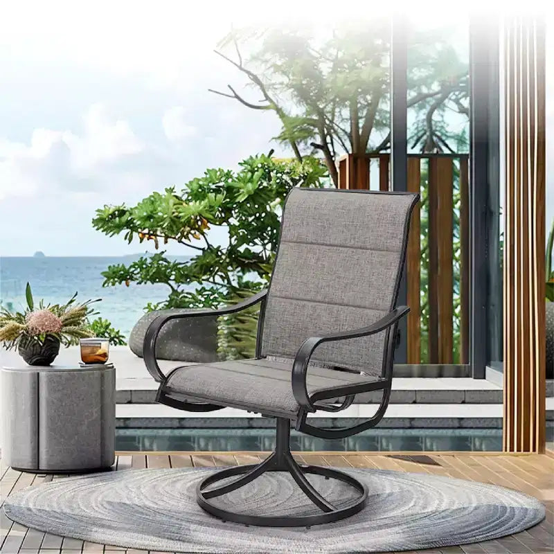Captiva Designs – Ensemble de salle à manger d'extérieur 7 pièces avec table rectangulaire en métal et chaises pivotantes en textilène marron-gris