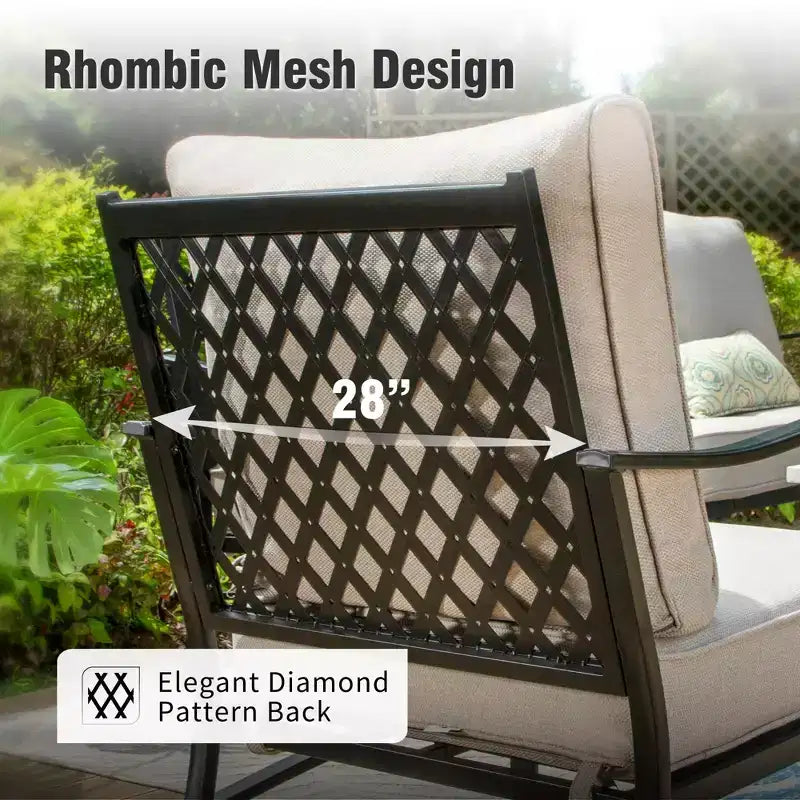 Ensemble de conversation d'extérieur 5 pièces Captiva Designs en métal avec chaises pivotantes à dossier grillagé et poufs
