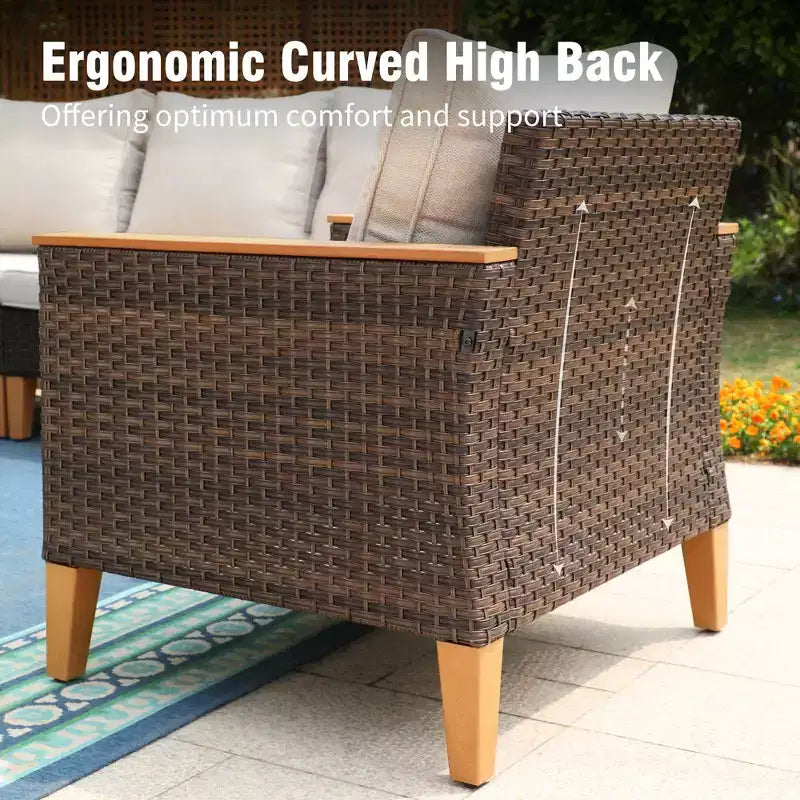 Captiva Designs Ensemble de conversation d'extérieur 12 pièces en rotin et osier avec pouf rembourré