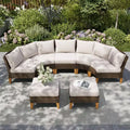 Captiva Designs 7pc Outdoor Wicker Rattan Patio Half-Moon Curved Sectional Sofa Set with Cushioned Ottoman