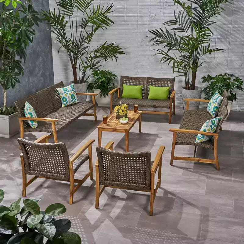 Christopher Knight Home Hampton Salon de jardin 10 places en bois d'acacia et osier avec canapé et causeuse