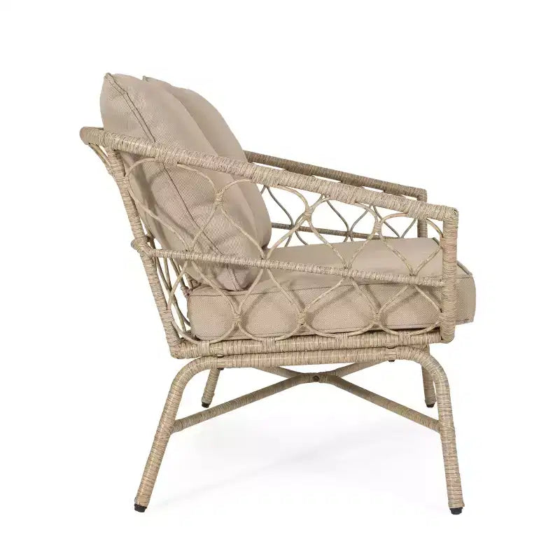 GDFStudio Colmar Causeuse et table basse d'extérieur en osier avec coussins, marron clair/beige