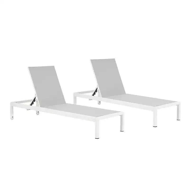 Ensemble de 2 chaises longues d'extérieur modernes Okak avec table d'appoint, chaises de patio avec cadre en aluminium antirouille pour bord de piscine, jardin, arrière-cour