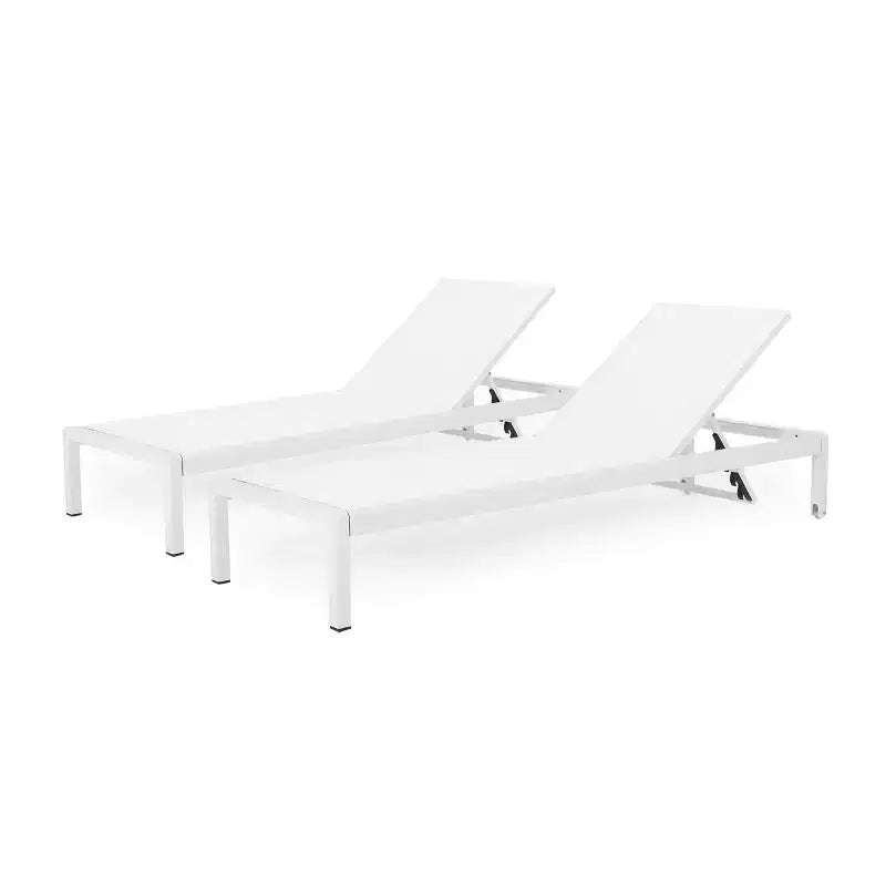 Ensemble de 2 chaises longues d'extérieur modernes Okak avec table d'appoint, chaises de patio avec cadre en aluminium antirouille pour bord de piscine, jardin, arrière-cour