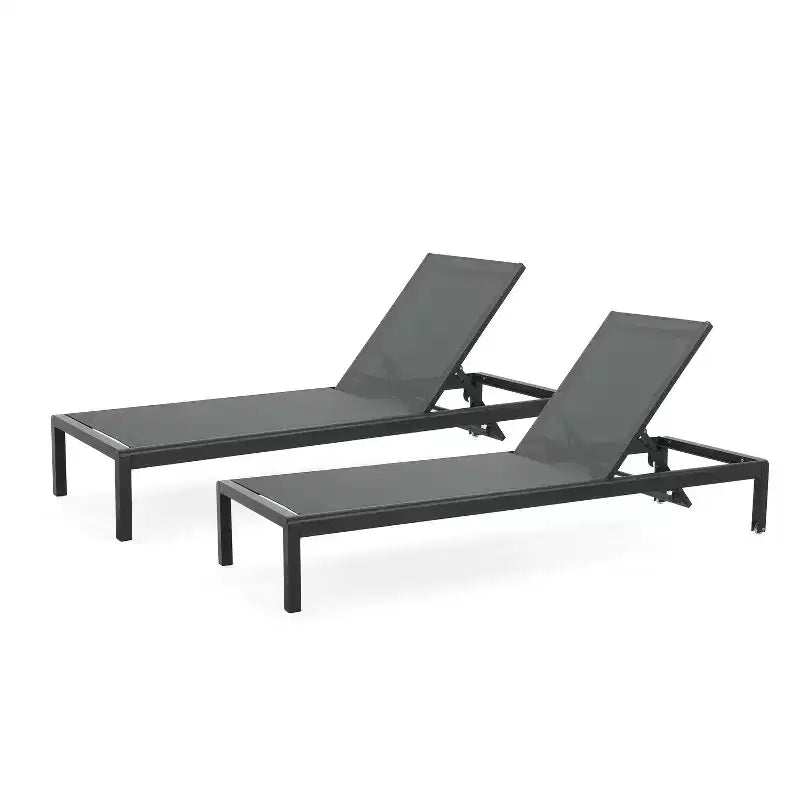 Ensemble de 2 chaises longues d'extérieur modernes Okak avec table d'appoint, chaises de patio avec cadre en aluminium antirouille pour bord de piscine, jardin, arrière-cour