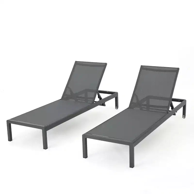 Ensemble de 2 chaises longues d'extérieur modernes Okak avec table d'appoint, chaises de patio avec cadre en aluminium antirouille pour bord de piscine, jardin, arrière-cour
