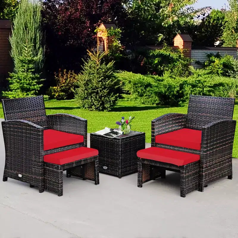 Costway Ensemble de Meubles de Patio en Rotin 5 Pièces Canapé Ottoman avec Coussins