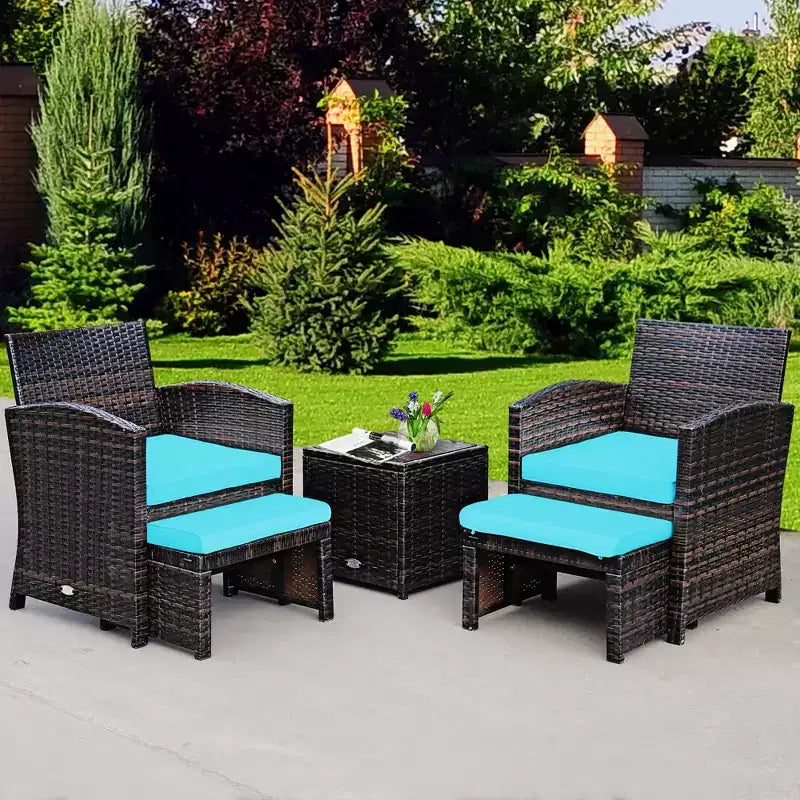 Costway Ensemble de Meubles de Patio en Rotin 5 Pièces Canapé Ottoman avec Coussins