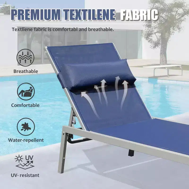 Ensemble de 3 chaises longues de patio Okak avec table d'appoint, chaise longue d'extérieur en aluminium pour piscine, patio, plage, jardin