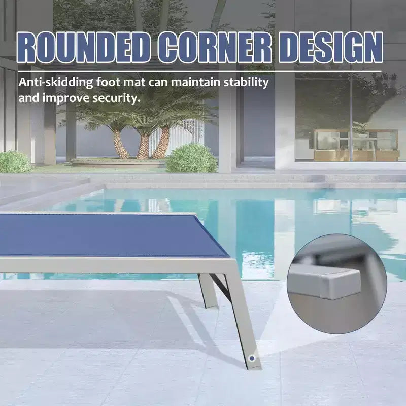 Ensemble de 3 chaises longues de patio Okak avec table d'appoint, chaise longue d'extérieur en aluminium pour piscine, patio, plage, jardin