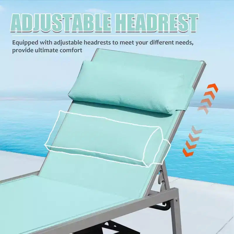 Ensemble de 3 chaises longues de patio Okak avec table d'appoint, chaise longue d'extérieur en aluminium pour piscine, patio, plage, jardin