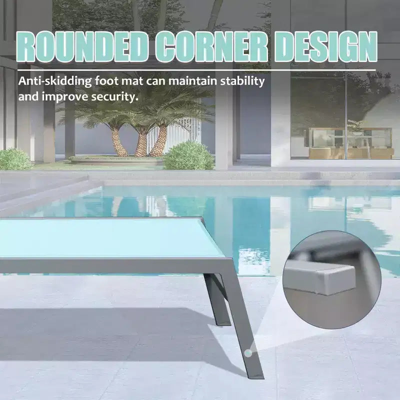 Ensemble de 3 chaises longues de patio Okak avec table d'appoint, chaise longue d'extérieur en aluminium pour piscine, patio, plage, jardin