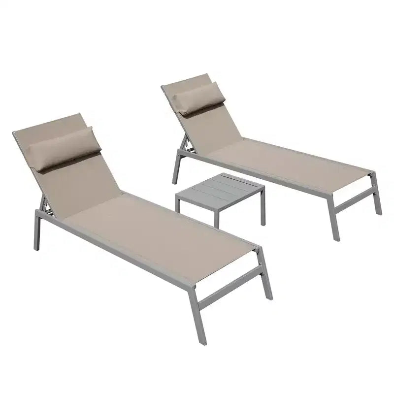 Okak Patio Lounge Chairs Set of 3 with Side Table,Aluminium Pool Outdoor Chaise Lounge for Patio,Beach,Yard
