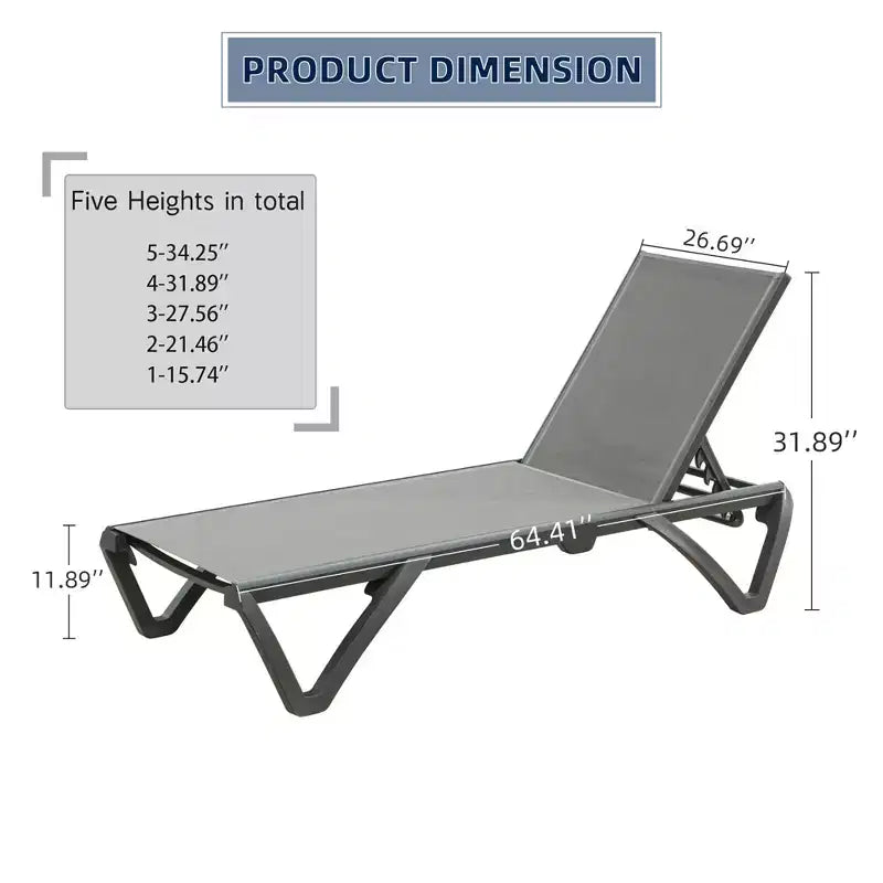 Chaise longue de jardin Okak en aluminium haut de gamme, table en option, chaise longue inclinable pour piscine, plage, terrasse et jardin