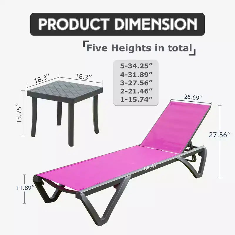 Chaise longue de jardin Okak en aluminium haut de gamme, table en option, chaise longue inclinable pour piscine, plage, terrasse et jardin