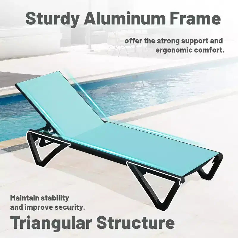 Chaise longue de jardin Okak en aluminium haut de gamme, table en option, chaise longue inclinable pour piscine, plage, terrasse et jardin
