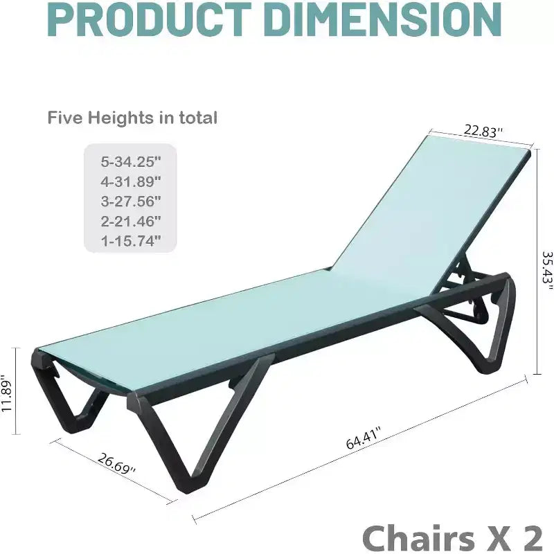Chaise longue de jardin Okak en aluminium haut de gamme, table en option, chaise longue inclinable pour piscine, plage, terrasse et jardin