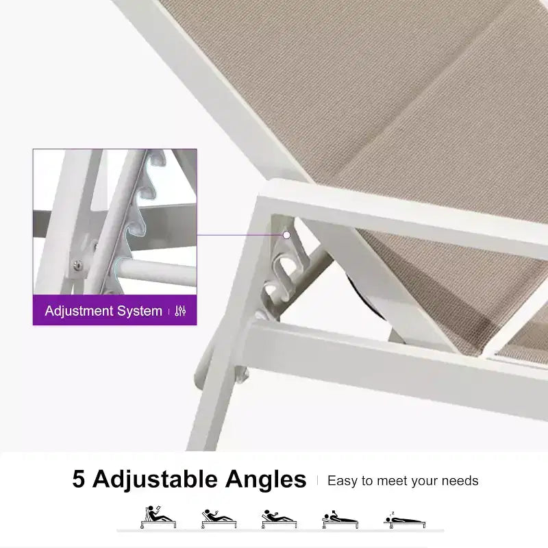 Ensemble de chaises longues d'extérieur PURPLE LEAF, fauteuil inclinable réglable avec table d'appoint, transat d'extérieur en aluminium
