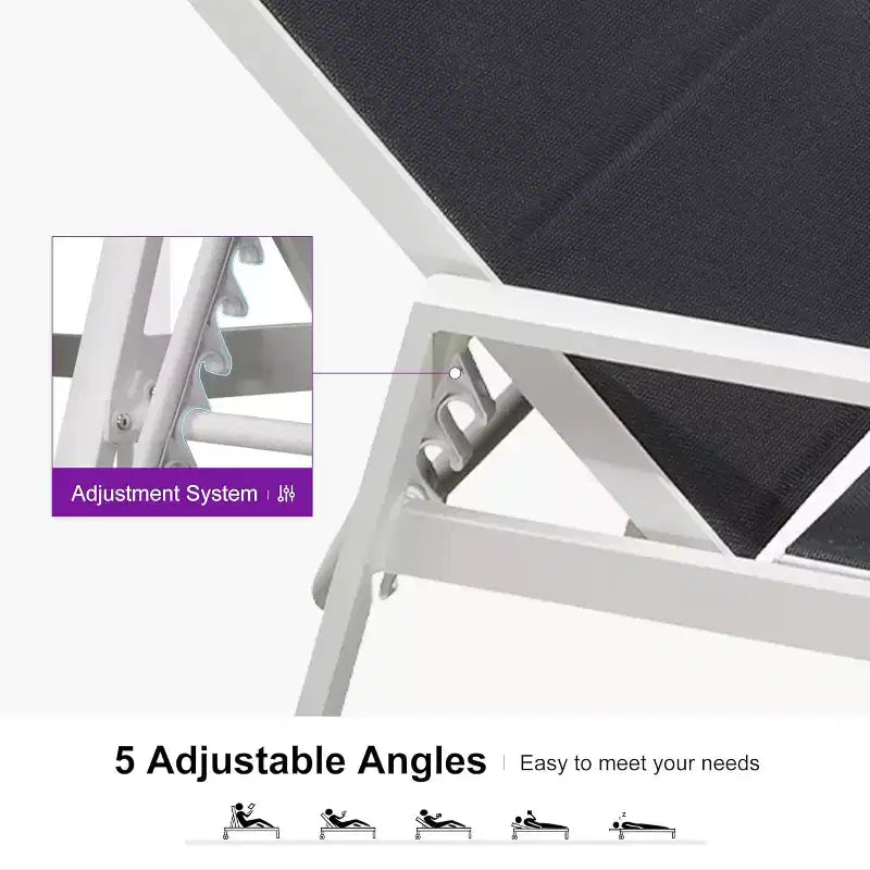 Ensemble de chaises longues d'extérieur PURPLE LEAF, fauteuil inclinable réglable avec table d'appoint, transat d'extérieur en aluminium