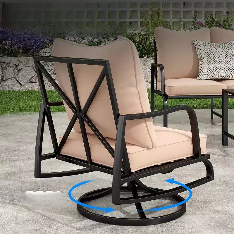 Ensemble de salon de jardin NAYSAYE comprenant chaises longues, fauteuils pivotants, canapé et table basse pour porche et balcon, beige, 50,4 x 34 x 28 po