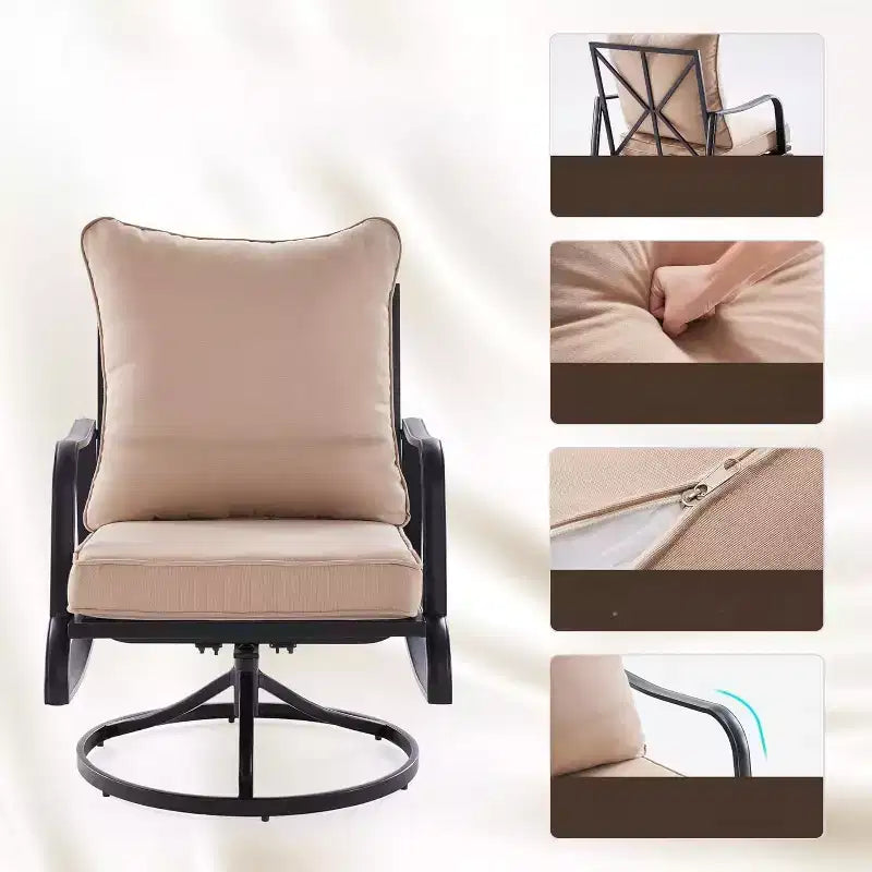 Ensemble de salon de jardin NAYSAYE comprenant chaises longues, fauteuils pivotants, canapé et table basse pour porche et balcon, beige, 50,4 x 34 x 28 po