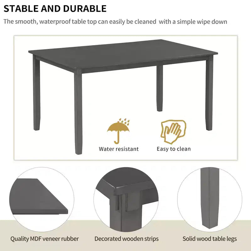 Ensemble de salle à manger 6 pièces de style ferme avec banc pour 6 personnes, table rectangulaire en bois et 4 chaises rembourrées