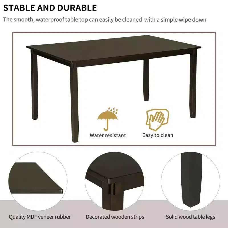 Ensemble de salle à manger 6 pièces de style ferme avec banc pour 6 personnes, table rectangulaire en bois et 4 chaises rembourrées