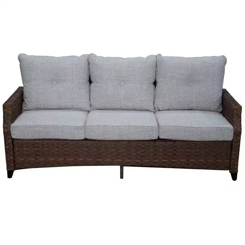 Canapé 5 places Courtyard Casual Costa Mesa – Marron Un canapé, deux fauteuils, une table d'appoint et un foyer avec cadre en tissu Poly teint dans la masse