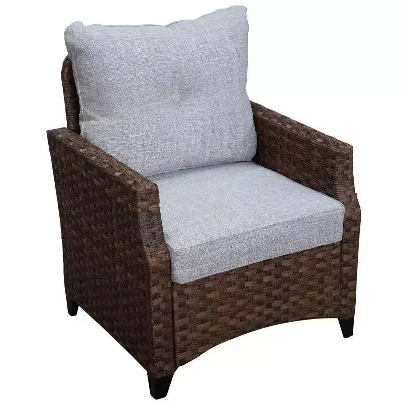 Canapé 5 places Courtyard Casual Costa Mesa – Marron Un canapé, deux fauteuils, une table d'appoint et un foyer avec cadre en tissu Poly teint dans la masse