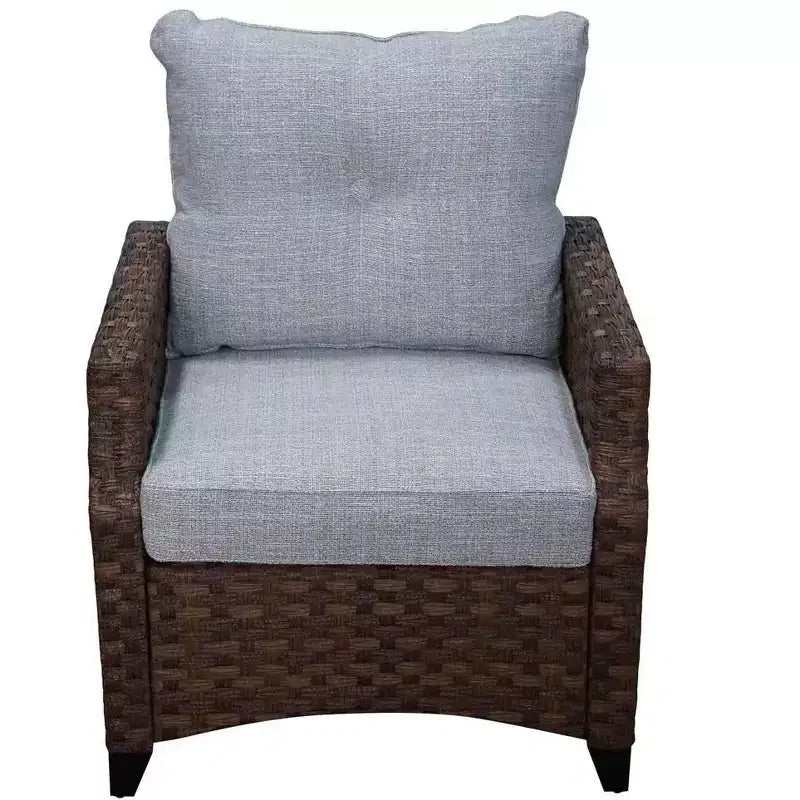 Canapé 5 places Courtyard Casual Costa Mesa – Marron Un canapé, deux fauteuils, une table d'appoint et un foyer avec cadre en tissu Poly teint dans la masse