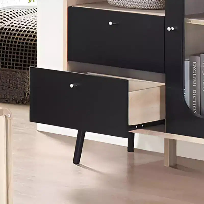Ensemble de meubles de salon 3 pièces Kings Brand Furniture Nathan avec buffet, table basse et table d'appoint, rangement moderne, finition chêne/noir