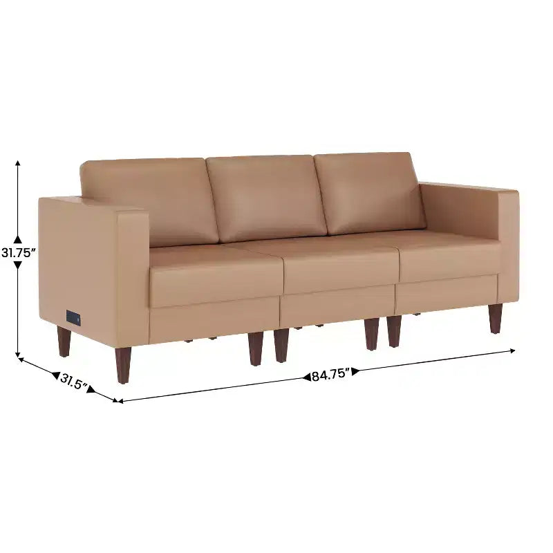 Flash Furniture HERCULES Artemis Ensemble de réception rembourré 3 pièces, 8 prises CA/4 ports USB/4 ports USB-C et pieds en noyer avec patins réglables