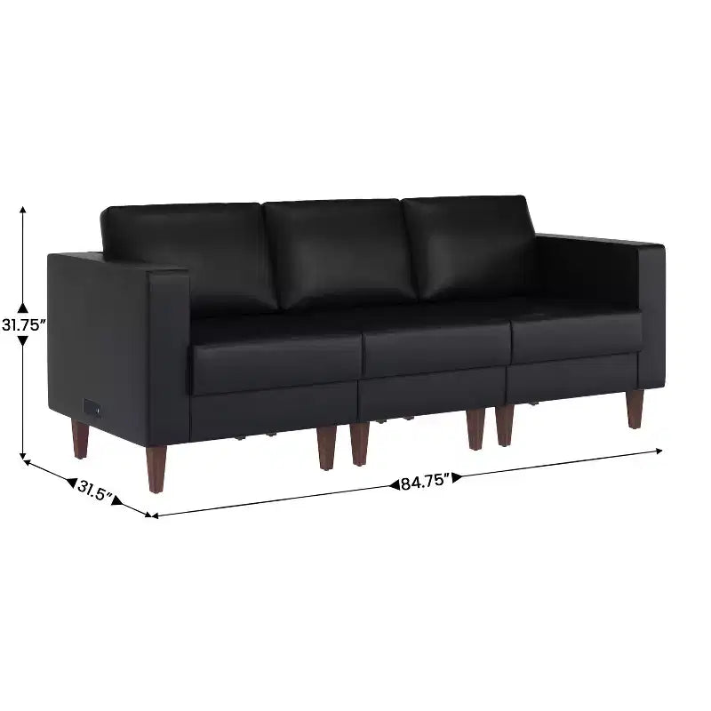 Flash Furniture HERCULES Artemis Ensemble de réception rembourré 3 pièces, 8 prises CA/4 ports USB/4 ports USB-C et pieds en noyer avec patins réglables