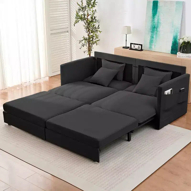 Mjkone Canapé Convertible 3-en-1 en Velours Glacé de 198 cm avec Poches Latérales, Transformable en Lit ou en Chaise Longue