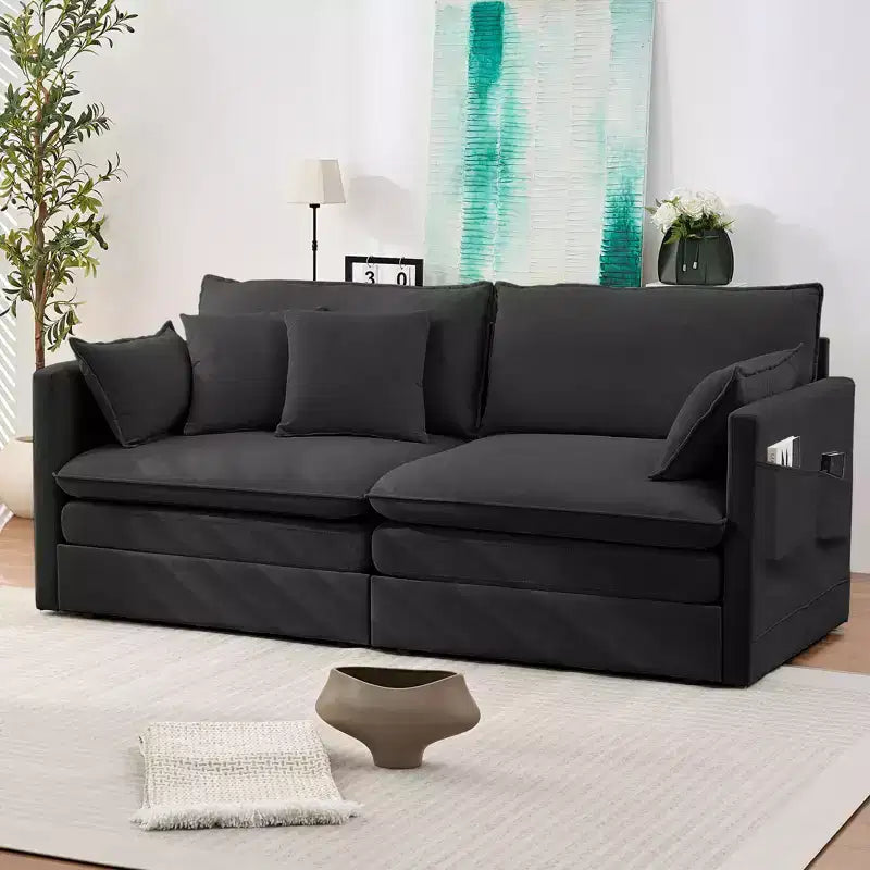 Mjkone Canapé Convertible 3-en-1 en Velours Glacé de 198 cm avec Poches Latérales, Transformable en Lit ou en Chaise Longue