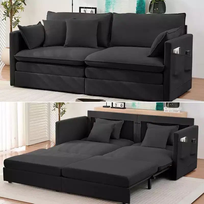 Mjkone Canapé Convertible 3-en-1 en Velours Glacé de 198 cm avec Poches Latérales, Transformable en Lit ou en Chaise Longue