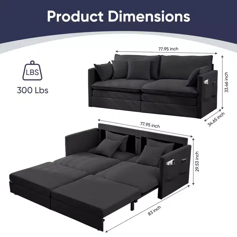 Mjkone Canapé Convertible 3-en-1 en Velours Glacé de 198 cm avec Poches Latérales, Transformable en Lit ou en Chaise Longue