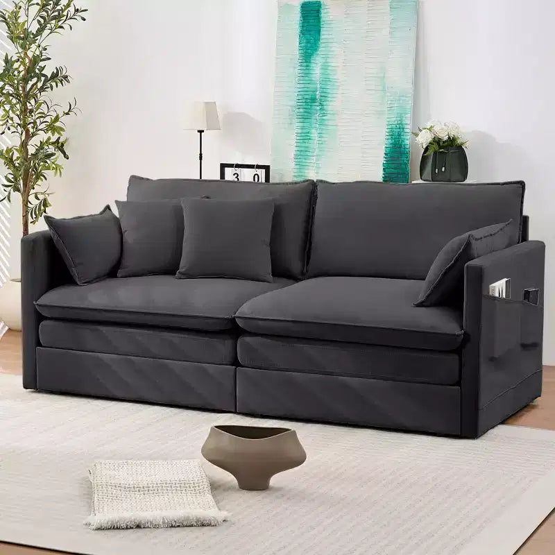 Mjkone Canapé Convertible 3-en-1 en Velours Glacé de 198 cm avec Poches Latérales, Transformable en Lit ou en Chaise Longue