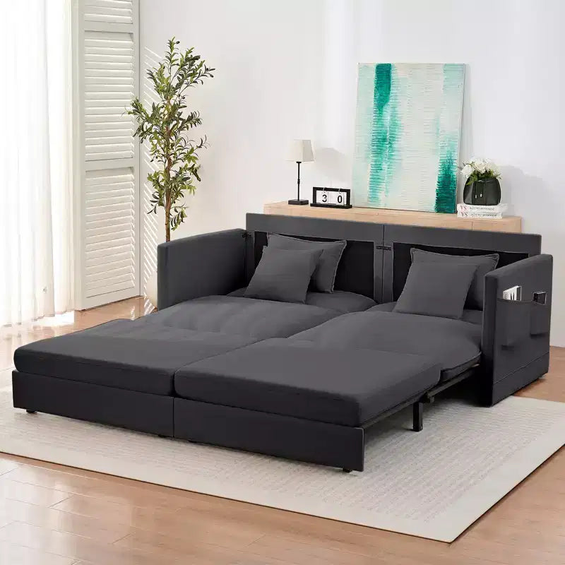 Mjkone Canapé Convertible 3-en-1 en Velours Glacé de 198 cm avec Poches Latérales, Transformable en Lit ou en Chaise Longue