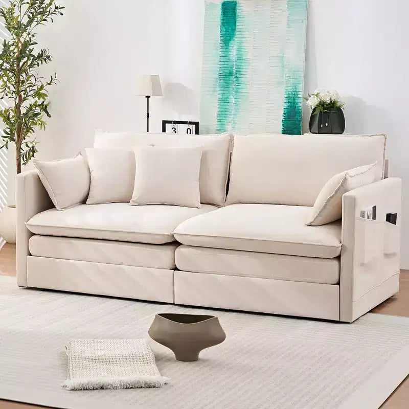 Mjkone Canapé Convertible 3-en-1 en Velours Glacé de 198 cm avec Poches Latérales, Transformable en Lit ou en Chaise Longue