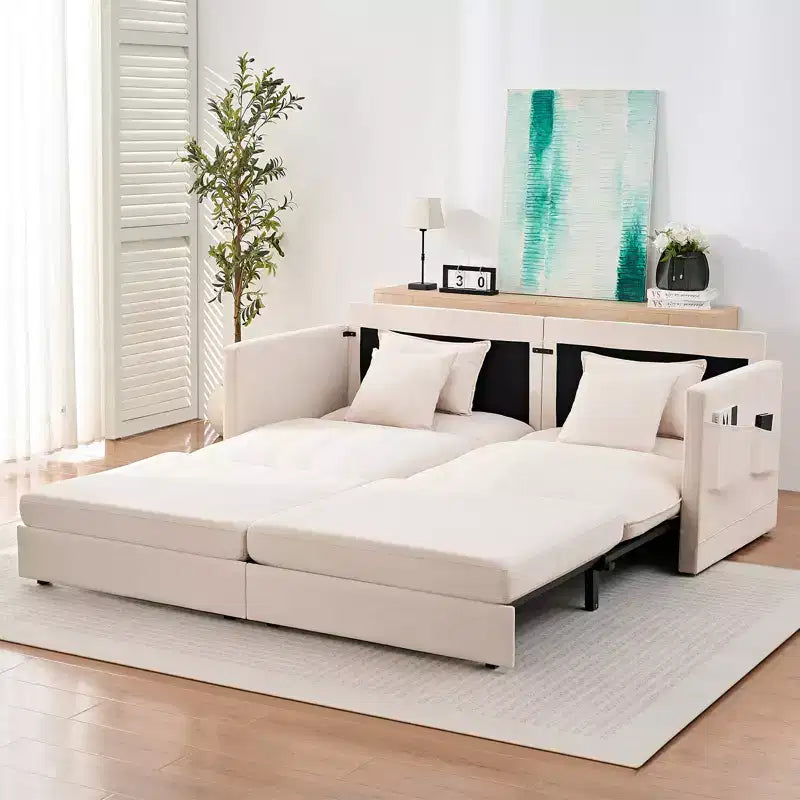 Mjkone Canapé Convertible 3-en-1 en Velours Glacé de 198 cm avec Poches Latérales, Transformable en Lit ou en Chaise Longue