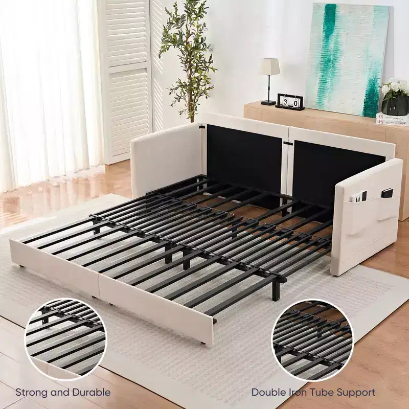 Mjkone Canapé Convertible 3-en-1 en Velours Glacé de 198 cm avec Poches Latérales, Transformable en Lit ou en Chaise Longue